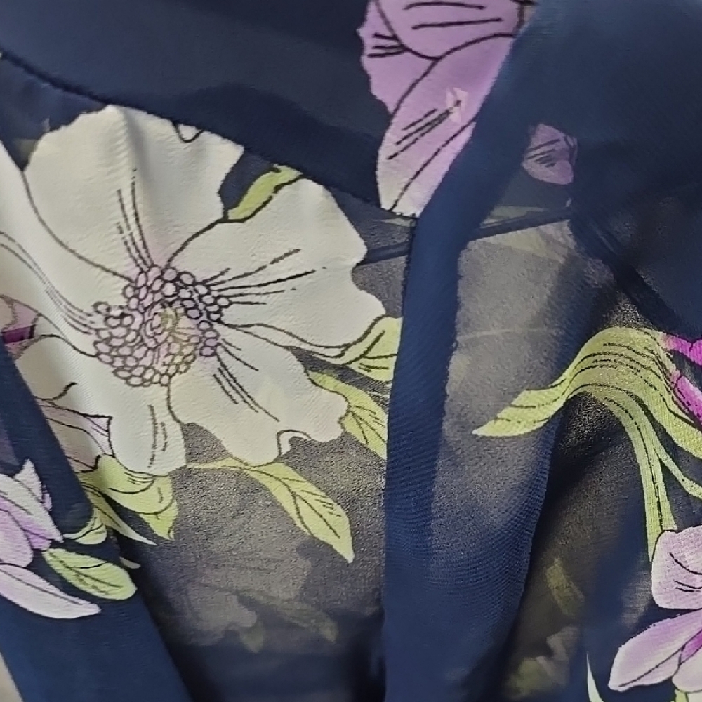 Elizabeth Williams Navy Floral Kimono Jacket with Flowing Silhouette Size L - Picture 5 of 7